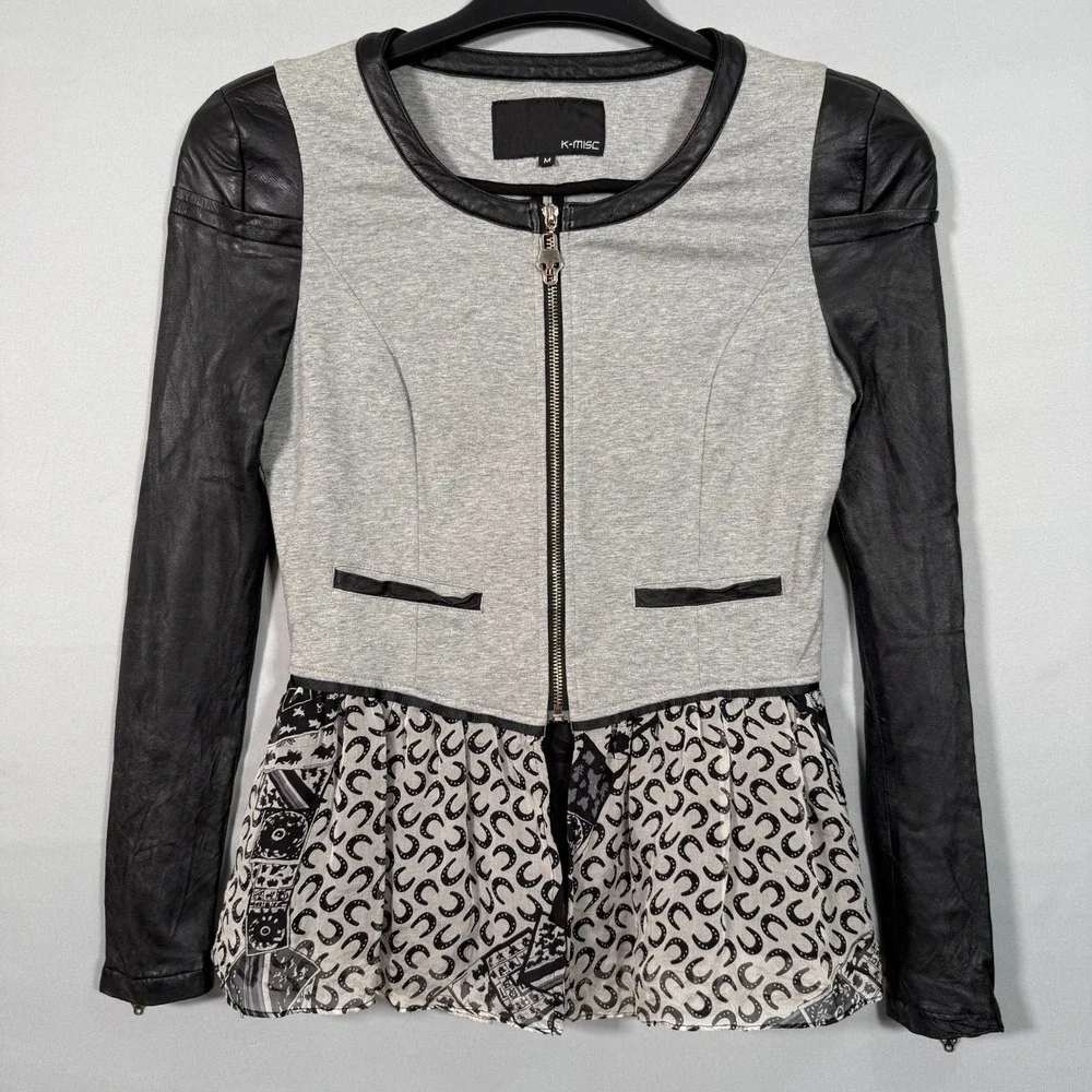 Women Stylish Jacket Rare M Skull Zip Multiple Layers Faux‎ Leather Small Arm